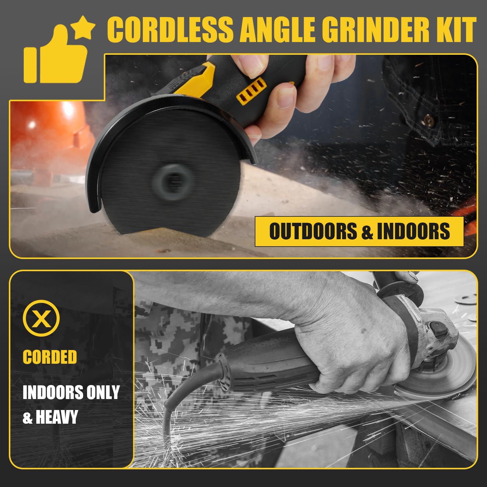 VTWTV Cordless Brushless Mini Angle Grinder Kit, Grinding Disc 3in/76mm, 19500rpm Mini Lightweight Electric Grinding Tool Handheld Cutter with 2 PCS 12V1500mAh Batteries & 6PCS Cutting Discs