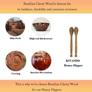 KYVANDO Brazilian Cherry Wood Honey Dipper - Durable & Warp-Resistant, Preserves Honey Purity, 2pcs, 6.3 Inch