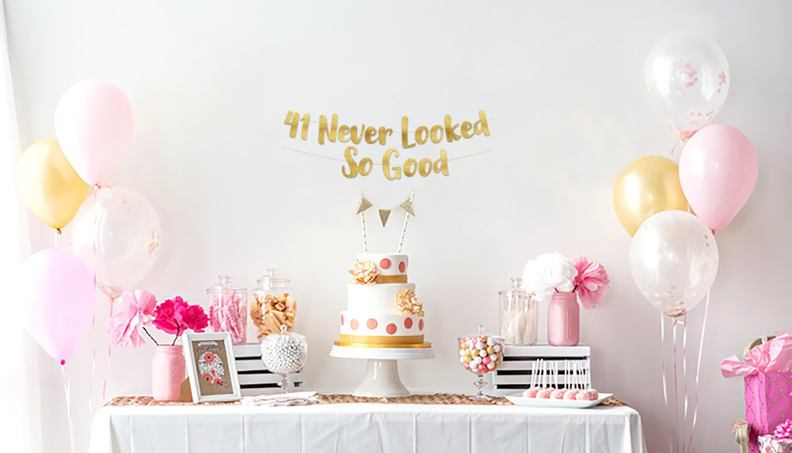 41 Never Looked So Good Gold Glitter Banner - 41st Anniversary and Birthday Party Decorations