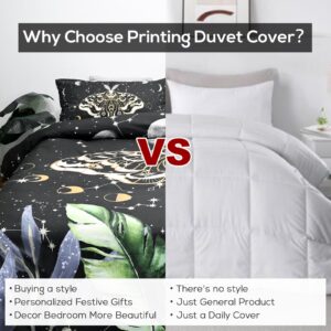 Zhh Duvet Cover Queen Bedding 3 of Set - Mushroom Butterfly Quilt Cover with 4 Corner Belts, Soft Breathable, Black