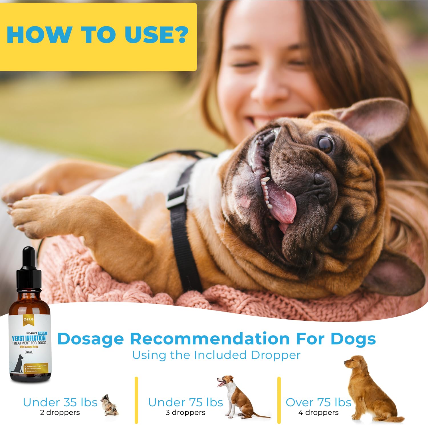 Kilab Natural Yeast Infection Treatment for Dogs. Supports Healthy Itch Relief, Inflammation Relief, Allergy Relief & More. Dog Yeast Infection Treatment. (60 ML)