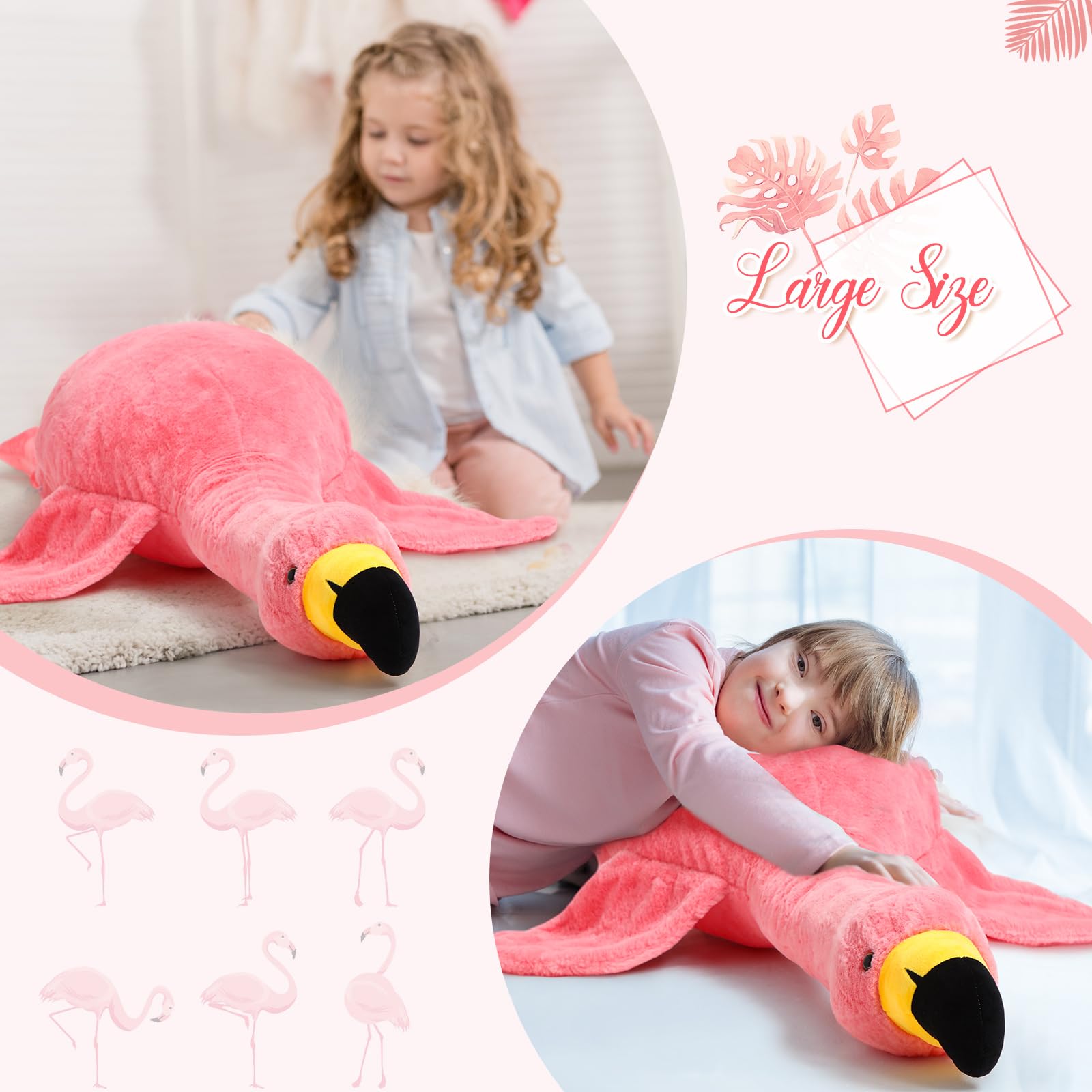 Hollowfly Large Flamingo Stuffed Animal, Giant Plush Flamingo Toy Flamingo Plush Pillow, Christmas in July Gift for Boys and Girls Birthday Gifts(Pink,63 Inch)