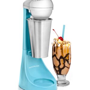 Nostalgia Two-Speed Electric Milkshake Maker and Drink Mixer, Includes 16-Ounce Stainless Steel Mixing Cup & Rod, Blue