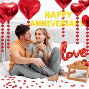 Happy Anniversary Decorations, Romantic Happy Anniversary Valentines Day Balloons Arch Kit Decorations, Happy Anniversary Banner, Feliz Aniversario Decoracion,10 Year Anniversary Decorations