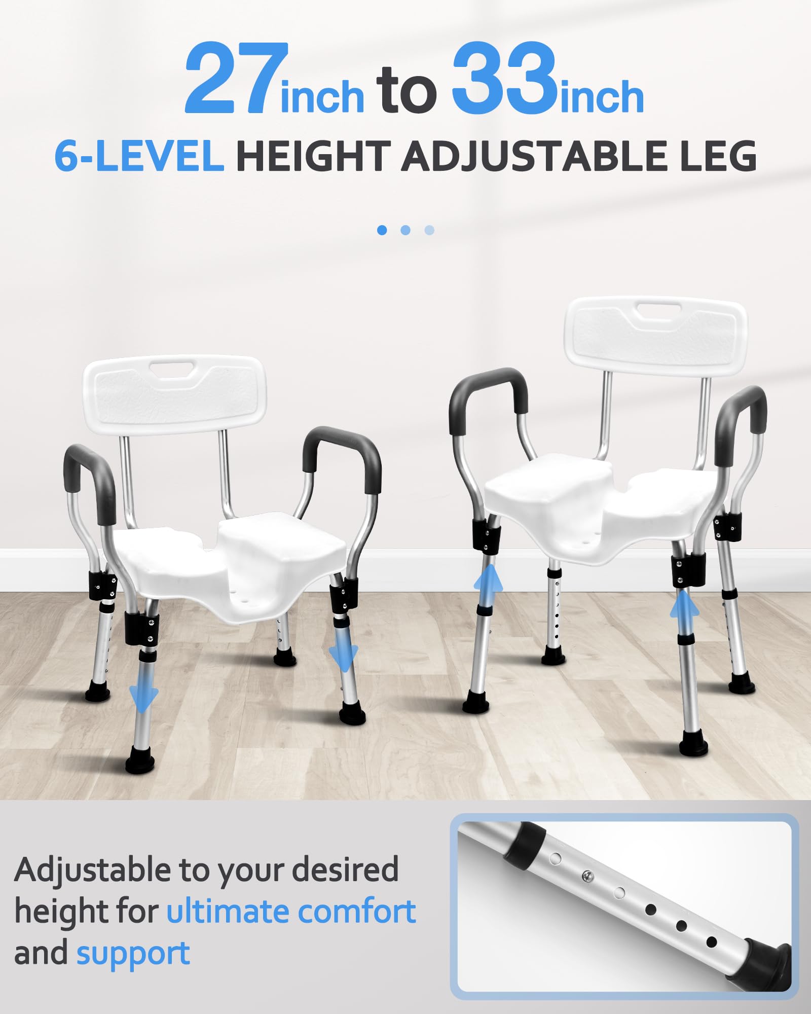 Sangohe Shower Chair - Shower Chair for Inside Shower - U-Shape Seat Heavy Duty Shower Chair - Shower Chair with Arms for Handicap - Wide Shower Seats for Elderly - Shower Chair for Bathtub, 796E