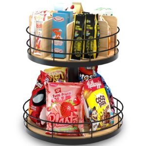 nanagiftree snack organizer - versatile snack storage 2 tier lazy susan with convenient grab-and-go design, wood and metal snack holder for home, office, breakroom, 12.13" l x 12.13" w x 12.56" h