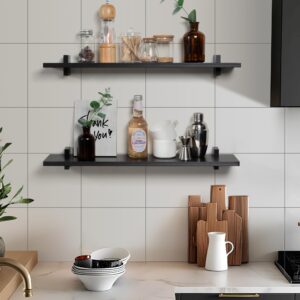 Gronda Black Floating Shelves for Wall 24 Inch Wood Floating Shelves Wall Mounted Wooden Shelf Set of 2, Modern Wall Decor Organizer for Bedroom, Kitchen, Office, Living Room