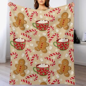 MEIKKO Cute Christmas Gingerbread Throw Blanket Soft Warm Candy Cane Lightweight Flannel Plush Fuzzy Blankets Gift for Women Kids Boys Teens 50X60 in