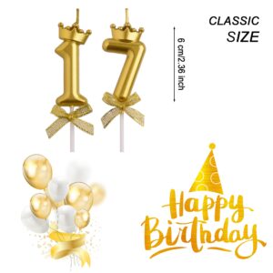 AOOLADA 17th Birthday Candles, Gold 3D Number 17 Happy Birthday Candle with Crown, Cake Topper Decorations for Teenagers Boys Girls