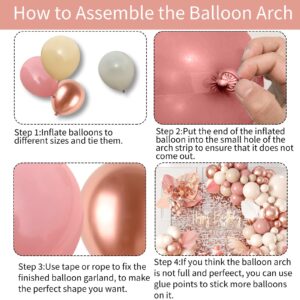 Blush Pink Balloon Arch Kit, 101 Pcs Double Stuffed Nude Balloon Arch Garland with Rose Gold Apricot Dusty Pink Latex Balloon Sand White Cream Balloon for Girls Birthday Wedding Baby Shower Decoration