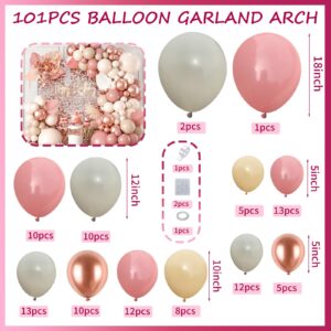 Blush Pink Balloon Arch Kit, 101 Pcs Double Stuffed Nude Balloon Arch Garland with Rose Gold Apricot Dusty Pink Latex Balloon Sand White Cream Balloon for Girls Birthday Wedding Baby Shower Decoration