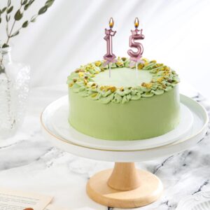 AOOLADA 15th Birthday Candles, Rose Gold 3D Number 15 Happy Birthday Candle with Crown, Cake Topper Decorations for Teenagers Boys Girls