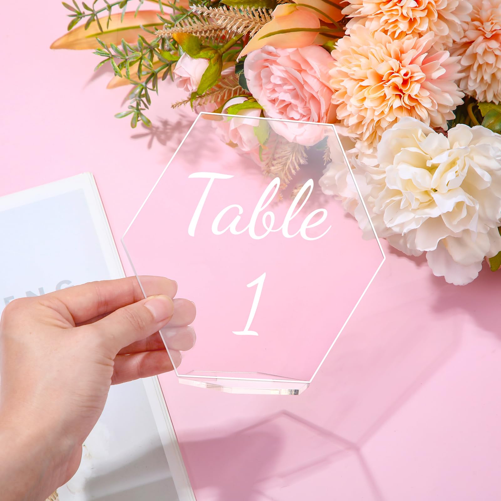 Zhanmai 30 Pcs Acrylic Table Numbers 1-30 for Wedding Table Numbers Hexagon Table Number Signs 5.5 x 5 Inch Clear Place Cards with Stand for Wedding Reception Events Party Restaurant (White Letter)