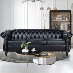 tingmamadehua black chesterfield sofa,3 seater sofas,button tufted faux leather couch for living room bedroom office