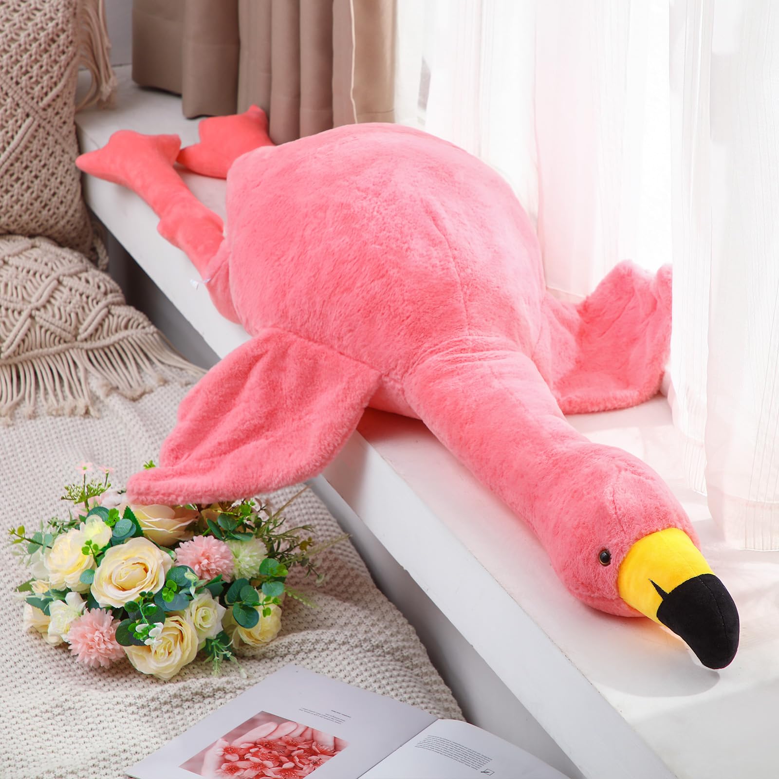 Hollowfly Large Flamingo Stuffed Animal, Giant Plush Flamingo Toy Flamingo Plush Pillow, Christmas in July Gift for Boys and Girls Birthday Gifts(Pink,63 Inch)