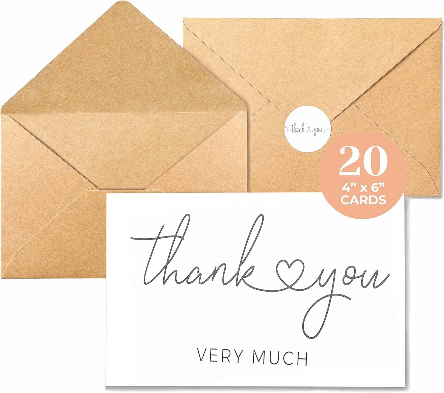 Thank You Cards with Envelopes, 20 Pack bulk White Thank You Cards 4 x 6 Inch, Thank You Notes for Wedding,Bridal Shower, Business, Baby Shower, Small Business, Graduation Opening Ceremony New Year