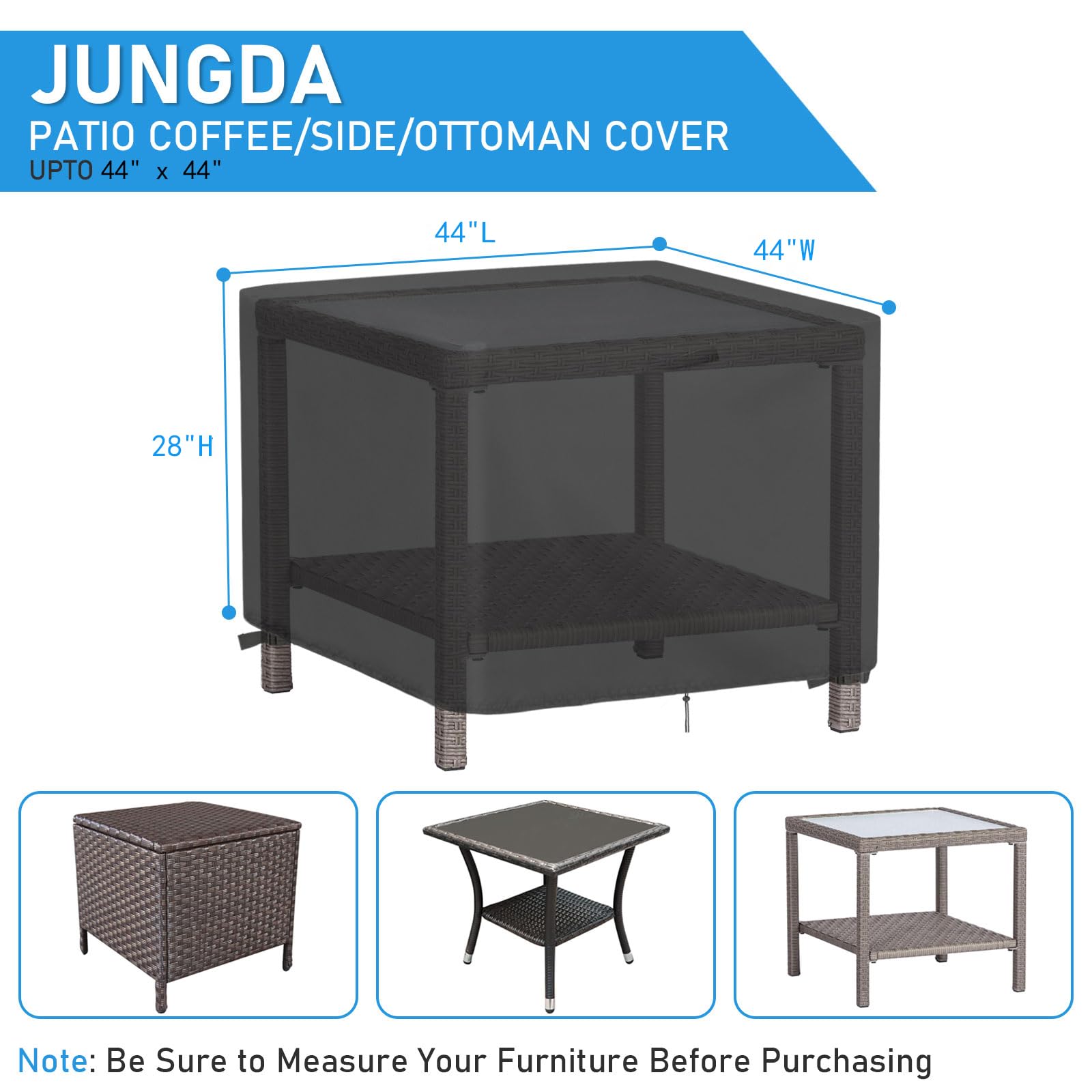 Jungda Outdoor Square Table Cover 44 Inch,Waterproof Patio Dining Table Covers, Heavy Duty Outdoor Coffee Table Furniture Cover - 44 x 44 x 28 Inch