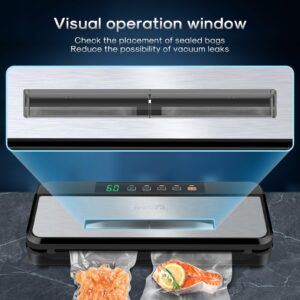 Secura Vacuum Sealer Saver Machine, Visual Operation Window Automatic Food Sealer with Built-in Cutter/Bag Storage/Air Suction Hose, 7-in-1 Easy Options for Food Storage and Saver