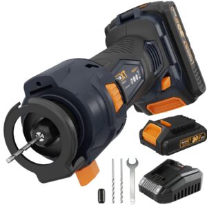 cordless drywall cut out tool, maxxt 20v drywall rotary saw 28000 rpm with 2.0ah battery and quick charger, tool free depth adjustment, drywall cutting tool for plywood/wood/drywall(included 2 bits)