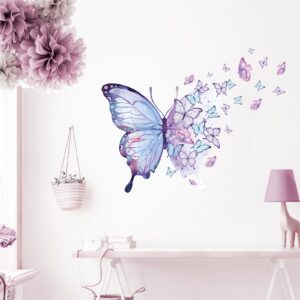 gorgeous blue purple butterflies wall stickers, sacinora art butterfly wall decals removable vinyl peel and stick for living room bedroom children's room nursery playroom decorations