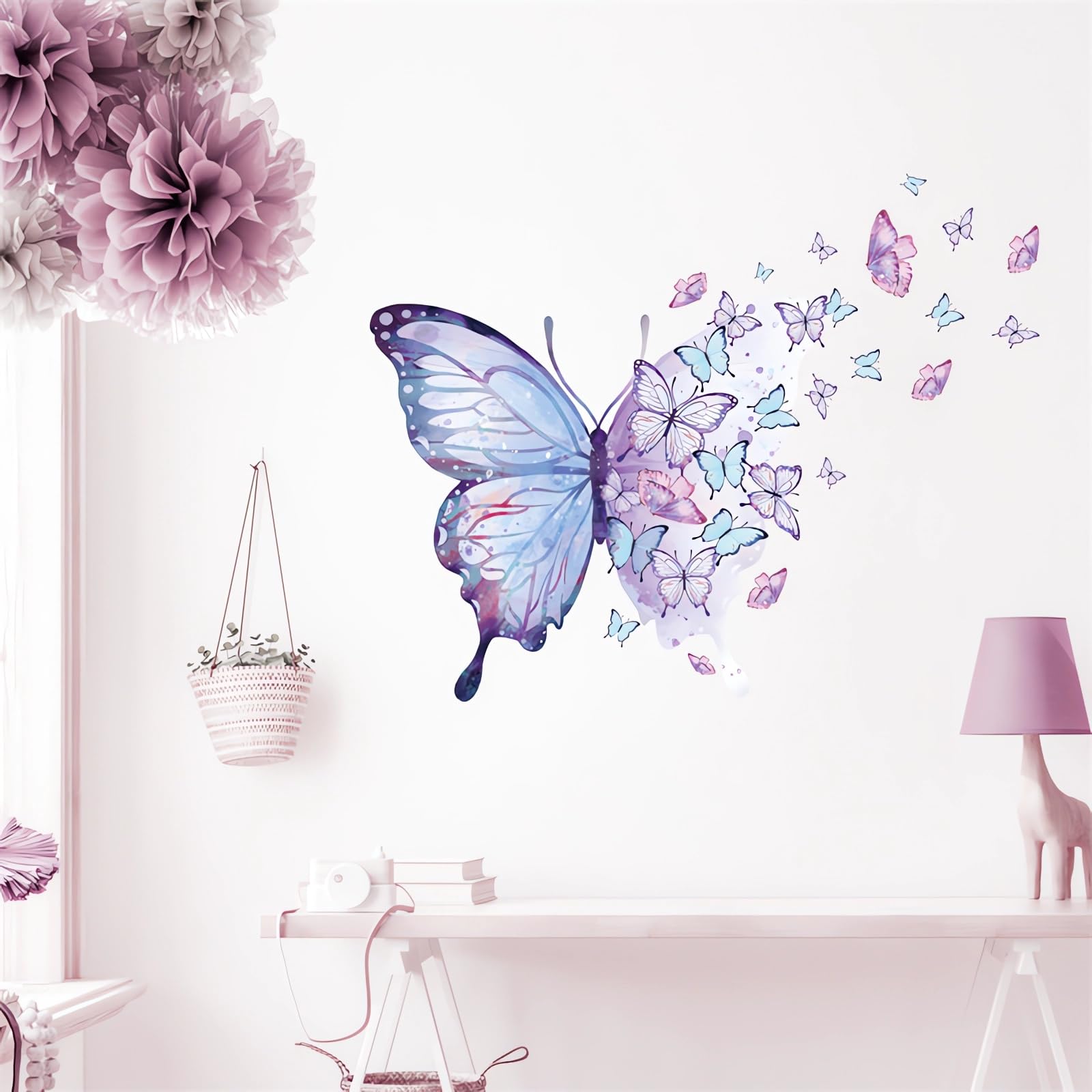 Gorgeous Blue Purple Butterflies Wall Stickers, sacinora Art Butterfly Wall Decals Removable Vinyl Peel and Stick for Living Room Bedroom Children's Room Nursery Playroom Decorations