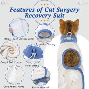 DENTRUN Cat Surgery Recovery Suit Female Male Soft Onesie, Kitten Surgical Collar Cone Alternative Shirt, Abdominal Wounds Anti-Licking Pajama for Small Pets Spay, Cat Body Suit Post Surgery