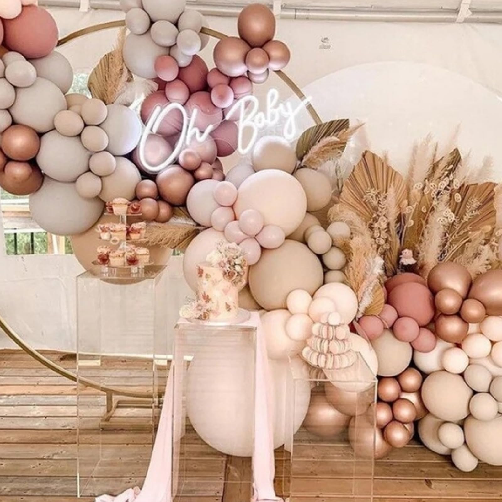 Blush Pink Balloon Arch Kit, 101 Pcs Double Stuffed Nude Balloon Arch Garland with Rose Gold Apricot Dusty Pink Latex Balloon Sand White Cream Balloon for Girls Birthday Wedding Baby Shower Decoration