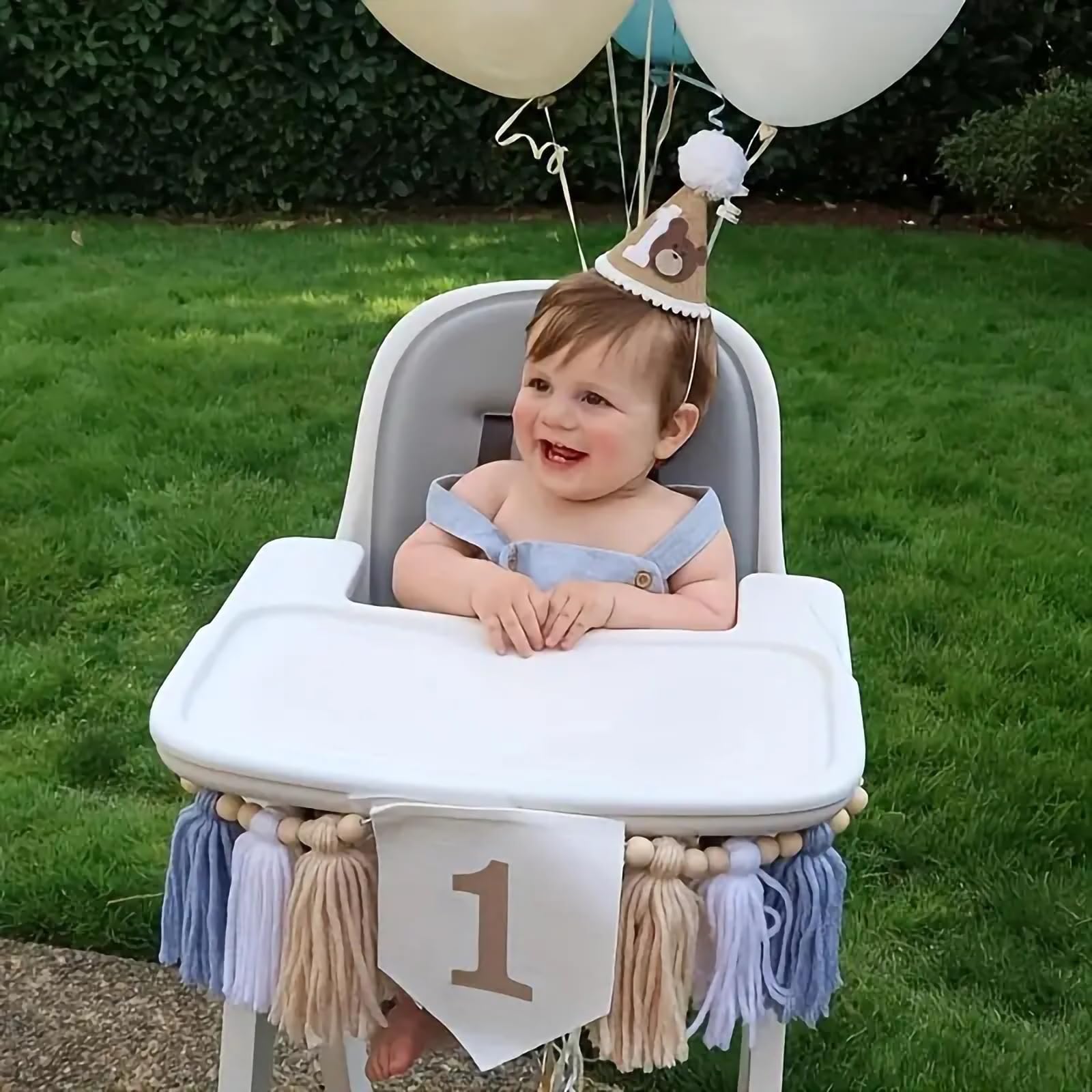 Handmade Boho 1st Birthday High Chair Banner Party Decoration For Girl Baby Shower Blue And White Wall Hangings Decorative For Kids Bedroom