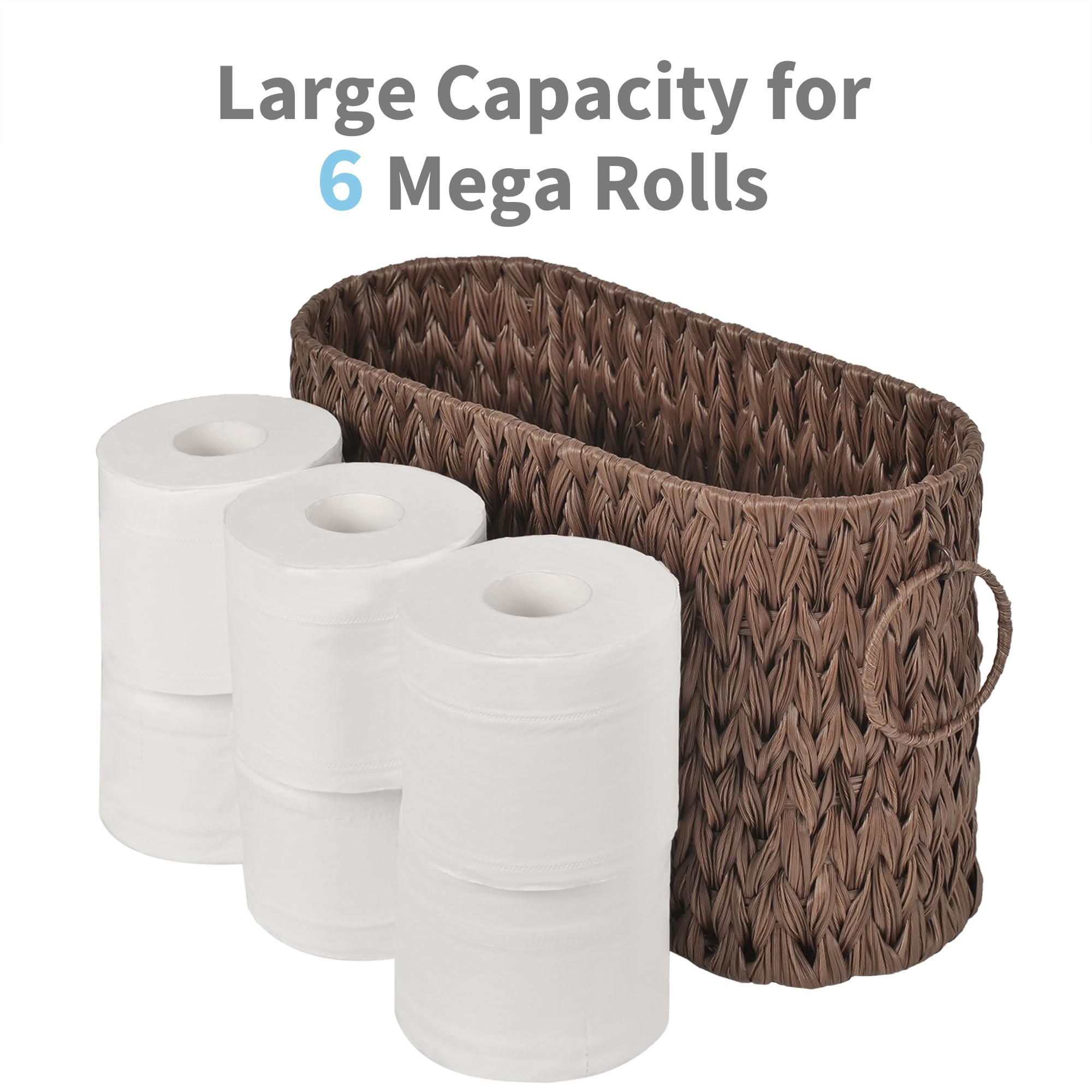 GRANNY SAYS Toilet Paper Storage, Toilet Paper Basket for Bathroom, Toilet Paper Holder With Storage, Toilet Paper Organizer for 6 Mega Rolls, Waterproof Bathroom Storage Basket, Brown