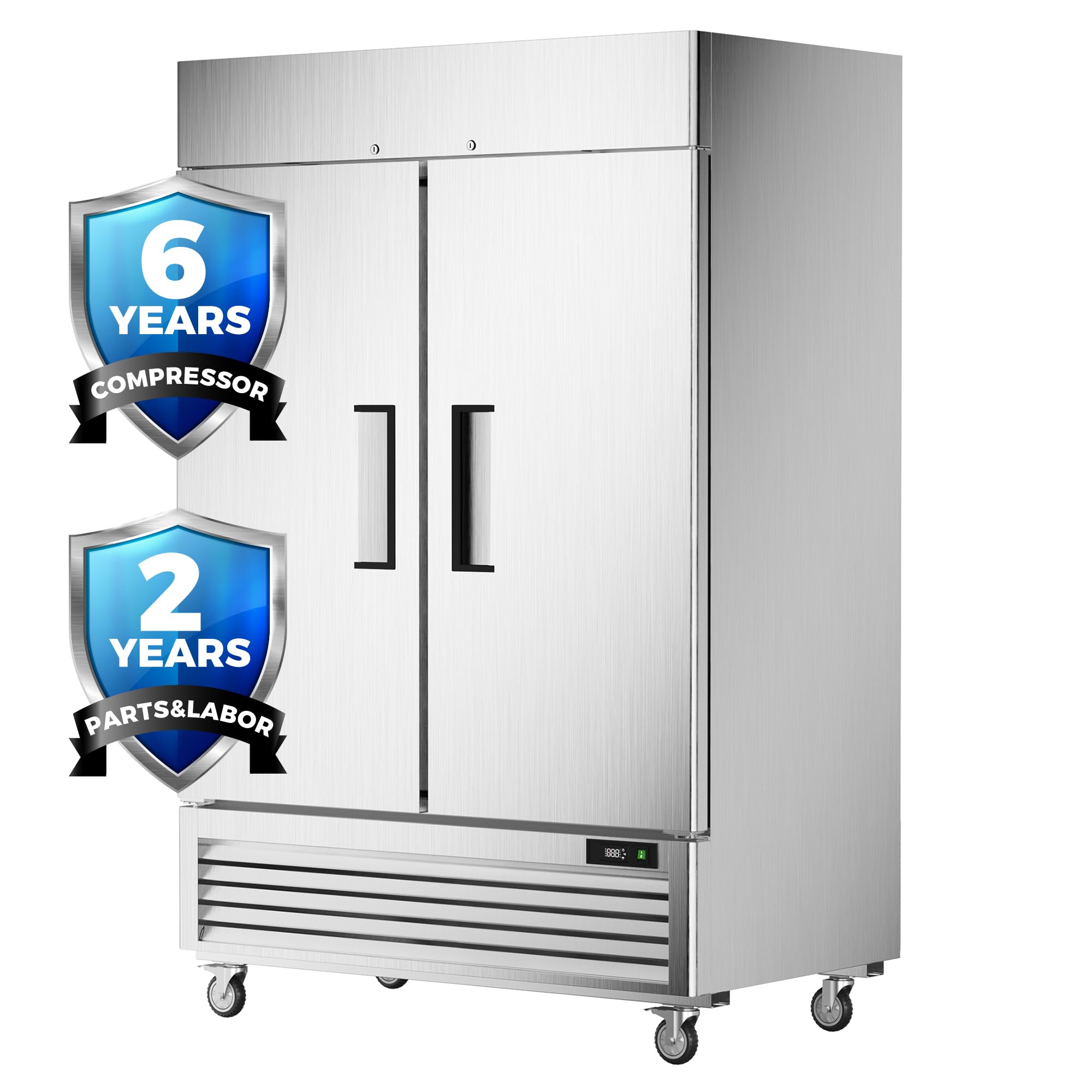 Coolski 54’’ Commercial Freezer with 2 Door, Stainless Steel Reach-in Freezer Upright with 49 Cu.Ft/8 Shelves, Two Section Fan Cooling Freezers for Restaurant Garage ETL NSF Approved