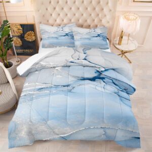 albideyaa light blue abstract art marble pattern comforter set full size soft microfiber marbling print boys girls teens duvet bedding set modern home bedroom decor quilt set with 2pillowcases