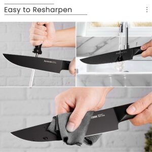 Astercook Kitchen Knife Set, 15 Pieces Chef Knives Set with Block, German Stainless Steel Handle One-Piece Design Knife Block Sets Dishwasher Safe Black