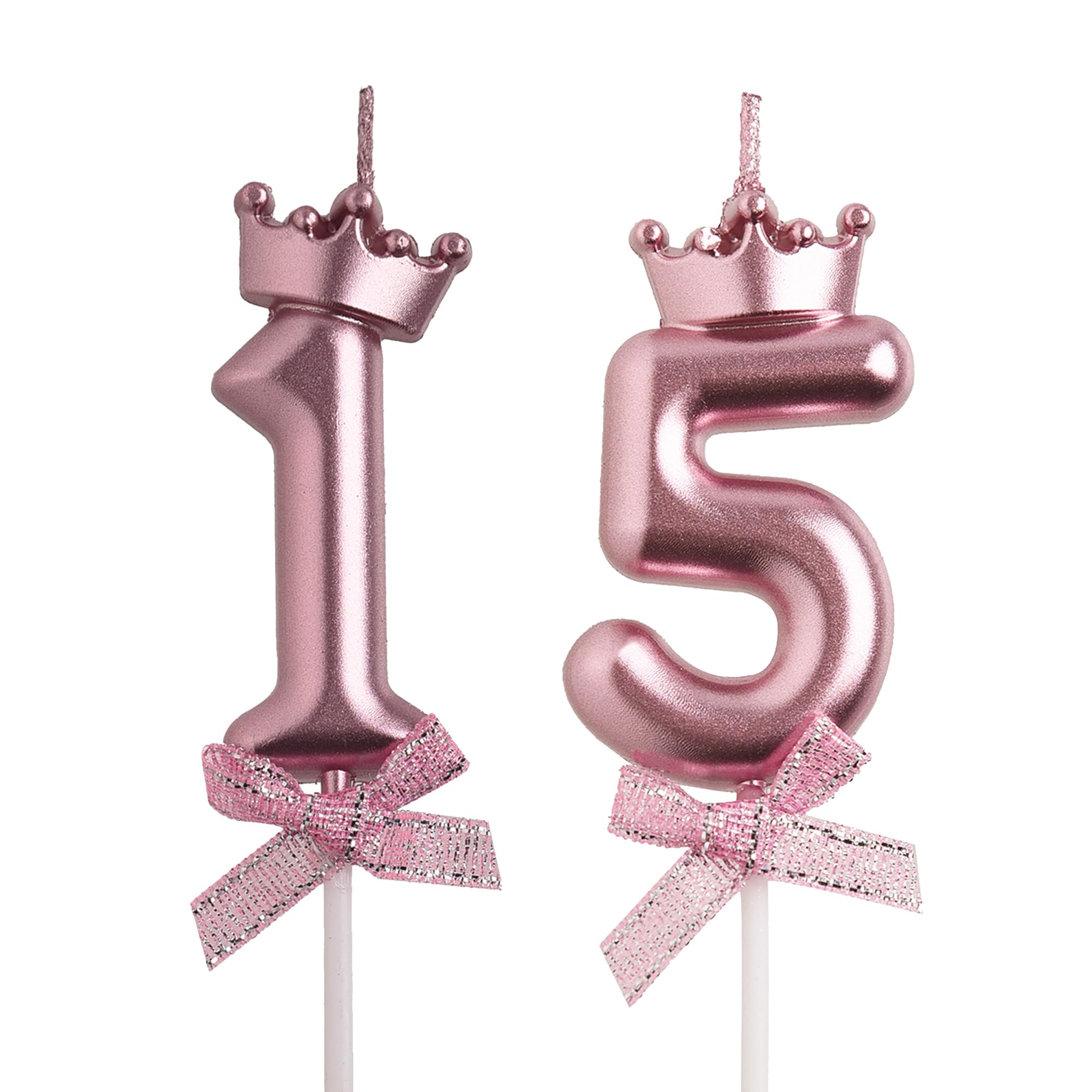 AOOLADA 15th Birthday Candles, Rose Gold 3D Number 15 Happy Birthday Candle with Crown, Cake Topper Decorations for Teenagers Boys Girls