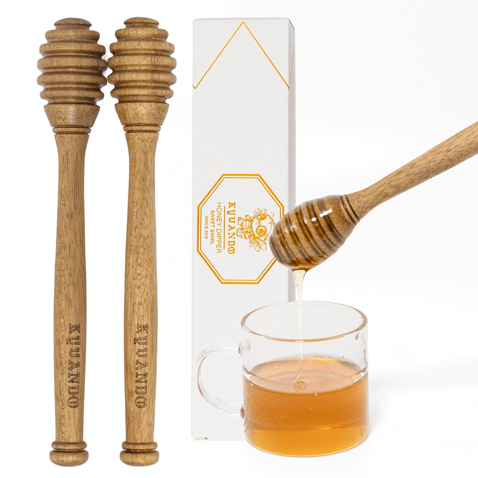 KYVANDO Brazilian Cherry Wood Honey Dipper - Durable & Warp-Resistant, Preserves Honey Purity, 2pcs, 6.3 Inch