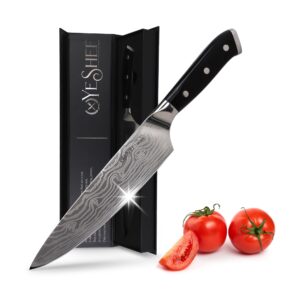 yeshef 8 inch japanese chef knife - professional stainless steel kitchen knife, chef's knives with ergonomic handle - strong, sharp edge - tool for cutting, carving, slicing - luxury gift box