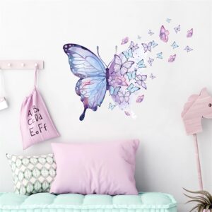 Gorgeous Blue Purple Butterflies Wall Stickers, sacinora Art Butterfly Wall Decals Removable Vinyl Peel and Stick for Living Room Bedroom Children's Room Nursery Playroom Decorations