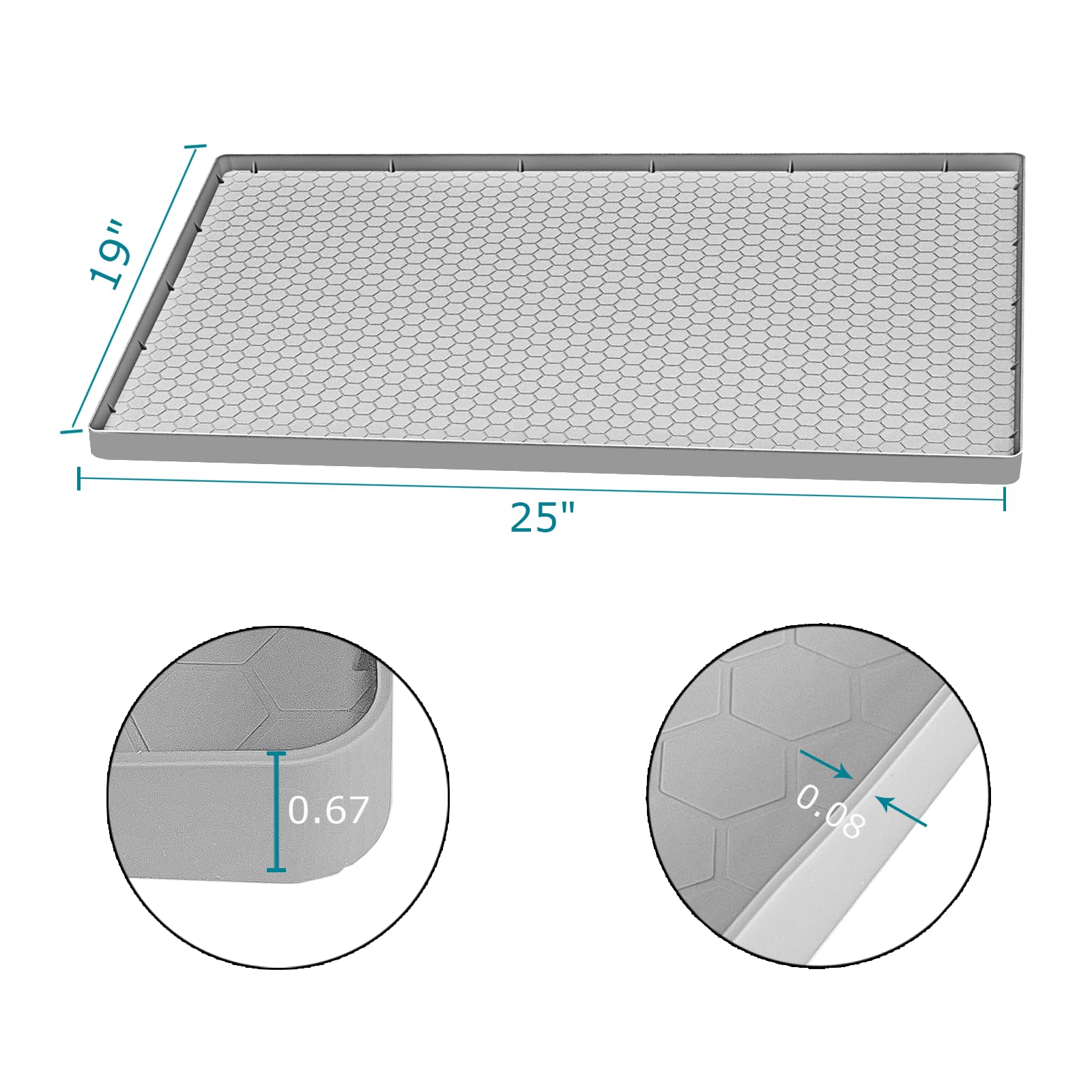 Jacooxi Under Sink Mat 25 x 19, Silicone Under Sink Mats for Kitchen Waterproof, Under Sink Liner, Light Grey