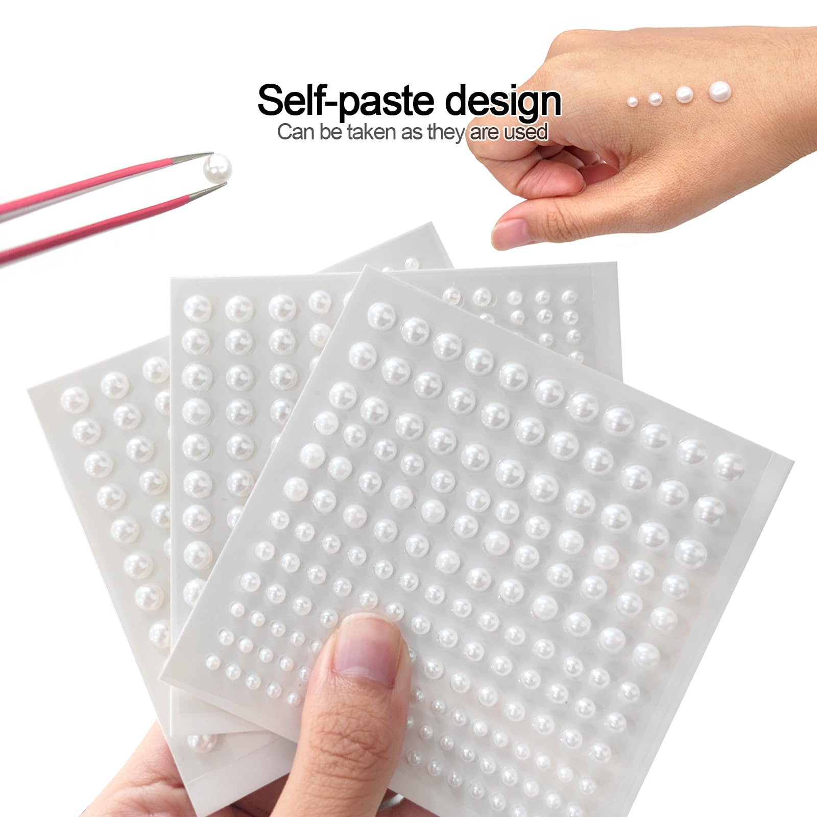 BlingKingdom 660pcs Self Adhesive Pearl Stickers Flat Back Pearls for Craft Hair Face Makeup Nail Cell Phone Scrapbooking Decor, 4 Size 3mm/4mm/5mm/6mm (White)