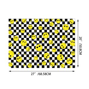 12 Sheets 28 * 20 Inches one Happy Dude Theme Gift Wrap Paper, Black Yellow Smiley Faces Lightning Printed Wrapping Paper with Checkered Patterns for First Birthday Party Baby Shower DIY Craft