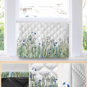 Leaves Plants Indoor Air Conditioner Cover for Window Units, Double Insulation Adjustable Waterproof Indoor AC Cover with Elastic Straps Wildflower Botanical Flower Blue Green 25'' x 18'' x 3.5''