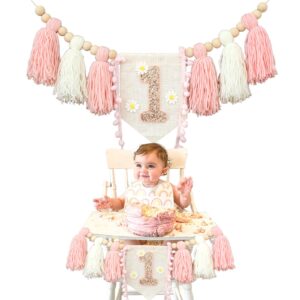 handmade boho 1st birthday high chair banner party decoration for girl baby shower wall hangings decorative for kids bedroom