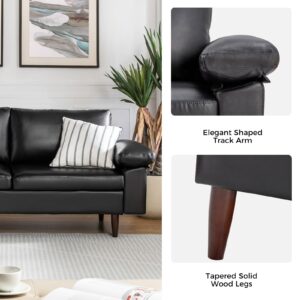 HULALA HOME 108" L Shaped Faux Leather Couch, 3 Seater Chaise Lounge Sofa with Comfy Pillow-Designed Armrest&Backrest, Mid Century Modern Sofa Couch for Living Room, Black