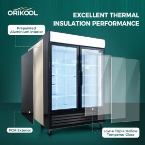 ORIKOOL 81" Commercial Merchandiser Freezer Upright, -8~-1℉, 70 Cu.ft, 3 Glass Doors Display Freezer, LED Top Panel, ETL & DOE