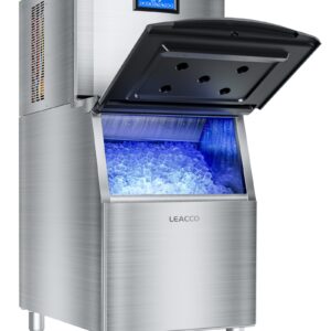 Leacco Commercial Ice Maker Machine 550LBS/24H with 350LBS Stainless Steel Storage Bin, Air Cooled Modular Ice Cube Machine, 1200W