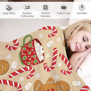 MEIKKO Cute Christmas Gingerbread Throw Blanket Soft Warm Candy Cane Lightweight Flannel Plush Fuzzy Blankets Gift for Women Kids Boys Teens 50X60 in