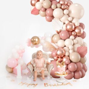 Blush Pink Balloon Arch Kit, 101 Pcs Double Stuffed Nude Balloon Arch Garland with Rose Gold Apricot Dusty Pink Latex Balloon Sand White Cream Balloon for Girls Birthday Wedding Baby Shower Decoration