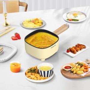 Audecook Hot Pot Electric 2L, Cermic Glaze Non-Stick Frying Pan 8 Inch, Portable Travel Cooker for Ramen/Steak/Fried Rice/Oatmeal/Soup, with Dual Power Control (Silicone Spatula Included)