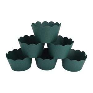 mybbshower dark green scalloped edge cupcake wrappers for anniversary birthday graduation wedding bridal shower olive parties decorations pack of 60