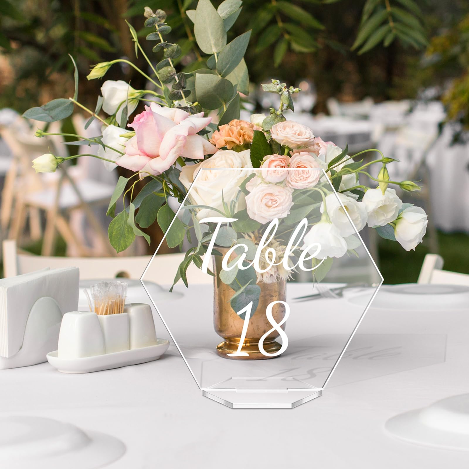 Zhanmai 30 Pcs Acrylic Table Numbers 1-30 for Wedding Table Numbers Hexagon Table Number Signs 5.5 x 5 Inch Clear Place Cards with Stand for Wedding Reception Events Party Restaurant (White Letter)