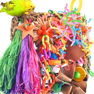 KATUMO Conure Toys, Bird Grass Mat Parakeet Shredder Hanging Toys Cockatiel Foraging Toys Parrot Climbing Wall Toys Lovebird Cage Toys for Small Birds